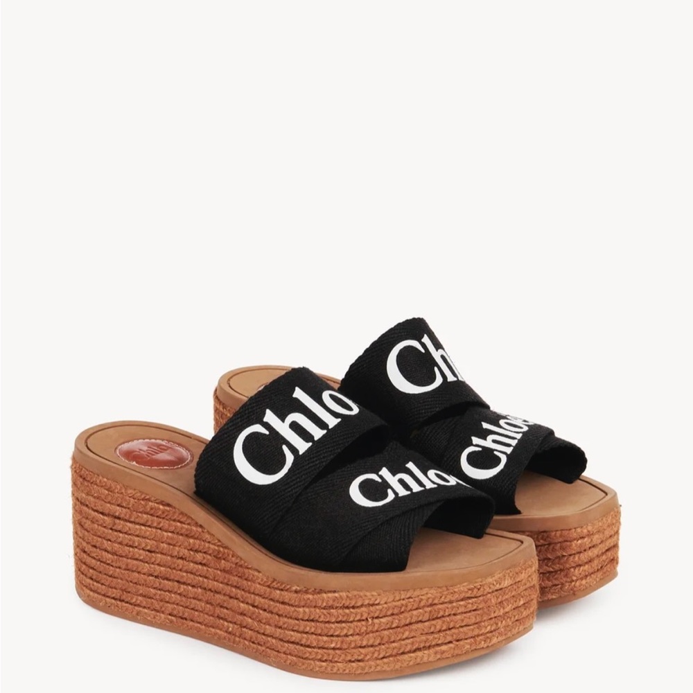 Chloé Woody Logo Canvas Espadrille Wedges